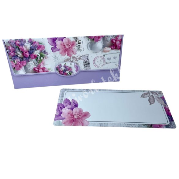 Pénzátadó boríték, ajándékkísérő kártyával, virág, 18x8,5 cm