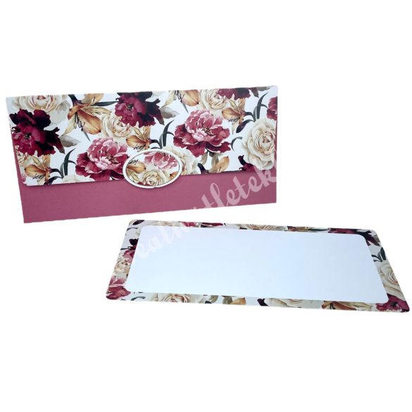 Pénzátadó boríték, ajándékkísérő kártyával, rózsás, 18x8,5 cm