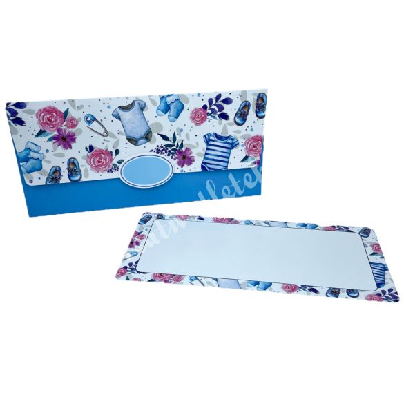 Pénzátadó boríték, ajándékkísérő kártyával, kék, 18x8,5 cm