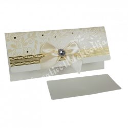   Pénzátadó boríték, ajándékkísérő kártyával, szalagos-köves, ekrü, 21,5x10 cm