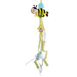 Akasztós ablakdísz, méhecske kék szárnnyal, 12,5x70 cm