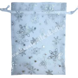 Organzatasak hópehellyel, fehér, 17x22,5 cm