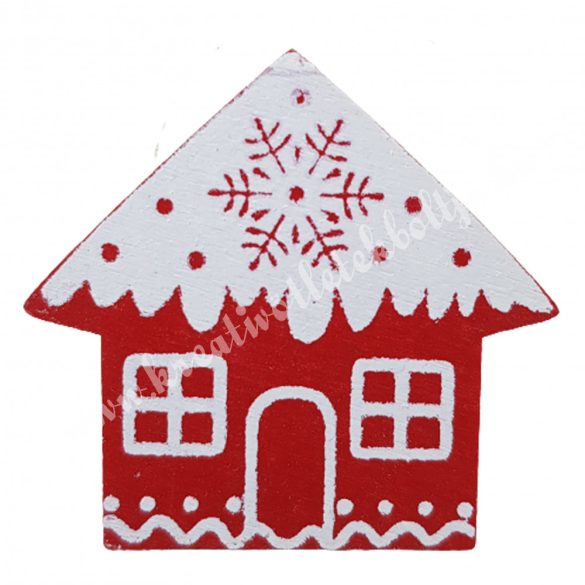 Ragasztható havas házikó, fa, piros, 5x5 cm