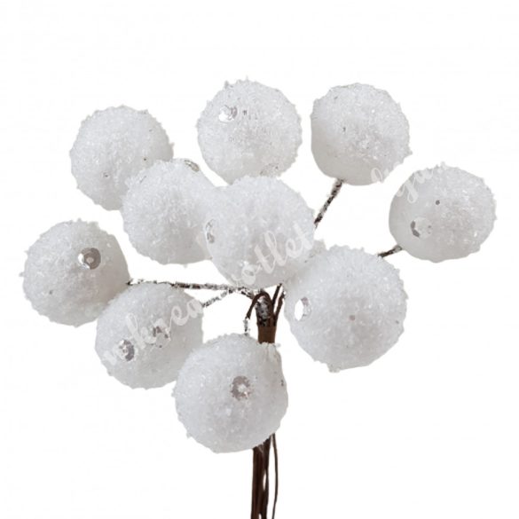 Betűzős havas flitteres bogyók, 2 cm, 10 db/csokor