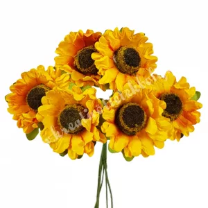 Papír napraforgó csokor, sárga, 4,5 cm, 6 szál/csokor