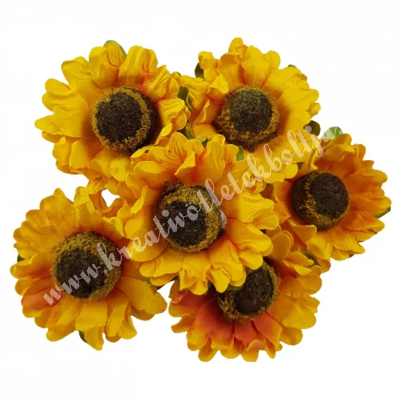 Papír napraforgó csokor, sárga, 4,5 cm, 6 szál/csokor