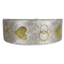 Szalag, mintás 1., szív és gyűrűk, 25 mm