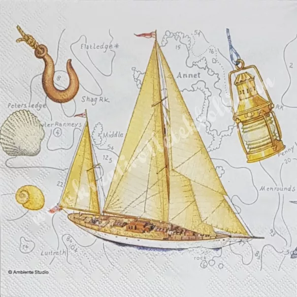 Szalvéta, tenger, hajó, madarak, 33x33 cm (22)