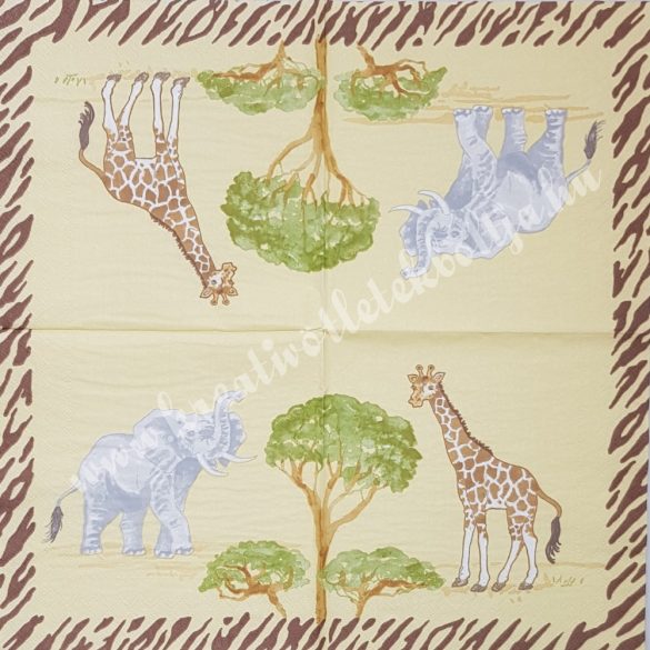 Szalvéta, vadállatok, zsiráf és elefánt, 33x33 cm (31)