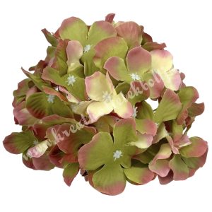 Hortenzia fej, zöld-korall, kb. 13 cm