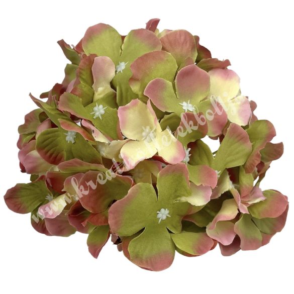 Hortenzia fej, zöld-korall, kb. 13 cm