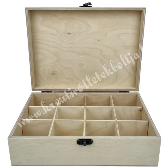 Teafilteres doboz, 12 rekeszes, 25x18,5x8 cm