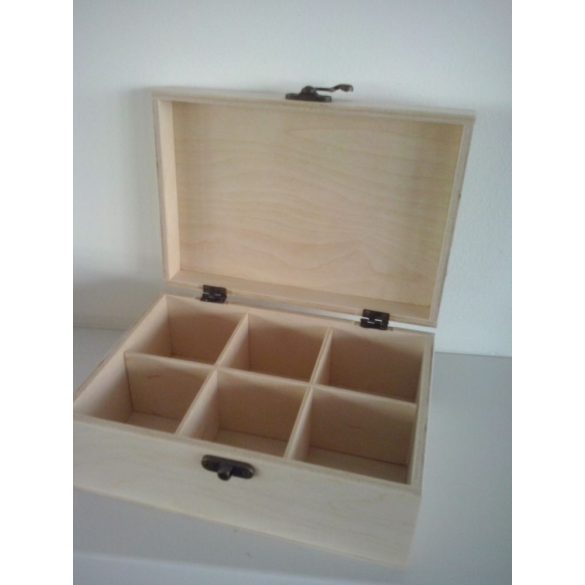 Teafilteres doboz, 6 rekeszes, 19,5x13,5x8 cm