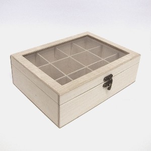 Teafilteres doboz, üveges, 12 rekeszes, 25x18,5x8 cm