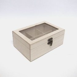 Teafilteres doboz, üveges, 6 rekeszes, 19,5x13x5x8 cm