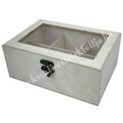 Teafilteres doboz, üveges, 6 rekeszes, 19,5x13x5x8 cm