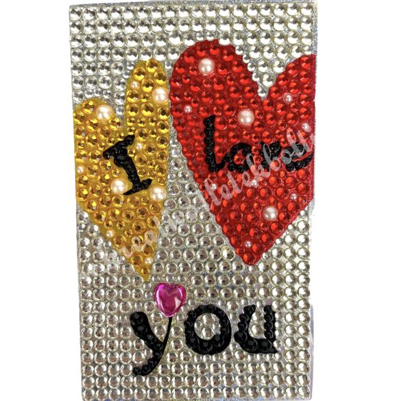 Strassz, I love you, ezüst, 5,5x9,5 cm