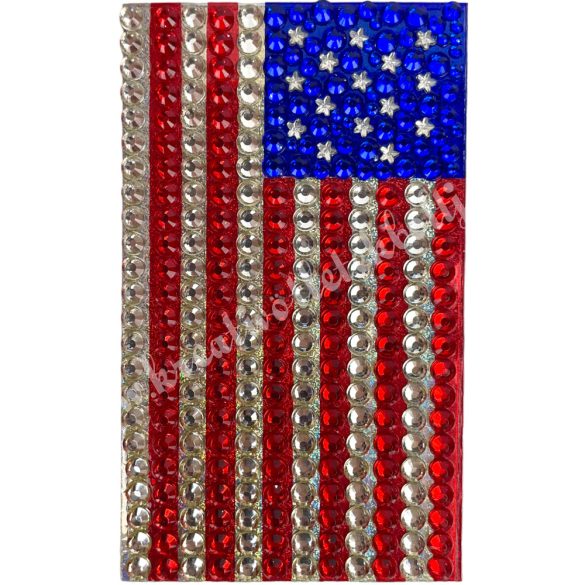 Strassz, USA zászló, 5,5x9,5 cm