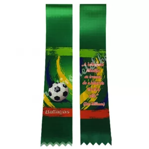 Ballagó szalag, focilabdával, zöld, "Ballagás" felirattal, 6 cm