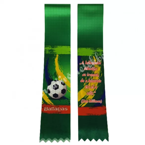Ballagó szalag, focilabdával, zöld, "Ballagás" felirattal, 6 cm
