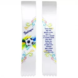   Ballagó szalag, focilabdával, fehér, "Ballagás" felirattal, 6 cm