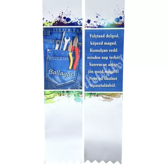 Ballagó szalag, szerszámok, "Ballagás" felirattal, 6 cm