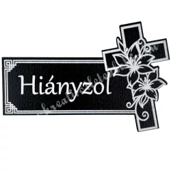 Mdf tábla kereszttel, Hiányzol, fekete, 7x4,5 cm