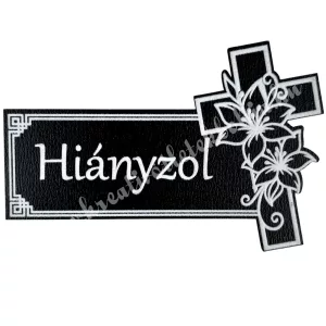 Mdf tábla kereszttel, Hiányzol, fekete, 7x4,5 cm