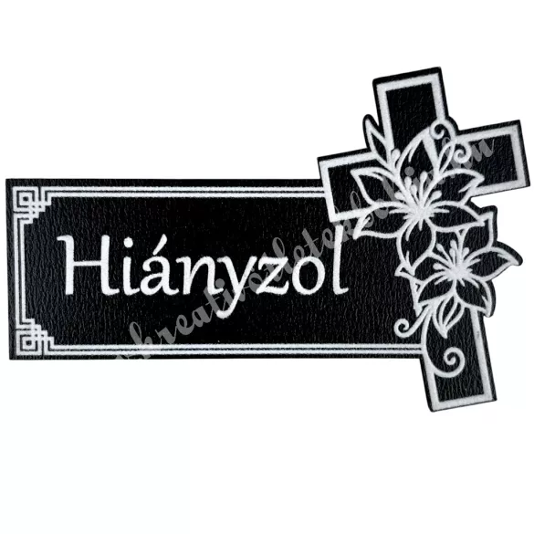 Mdf tábla kereszttel, Hiányzol, fekete, 7x4,5 cm