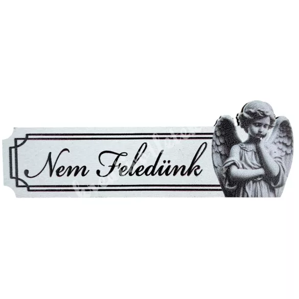 Mdf tábla angyallal, Nem feledünk, fehér, 8,5x2,5 cm