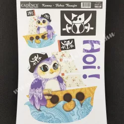 Textiltranszfer, kalóz bagoly, 25x35 cm