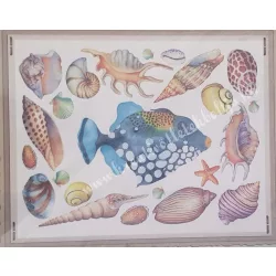 Textiltranszfer, hal, kagyló, 25x35 cm