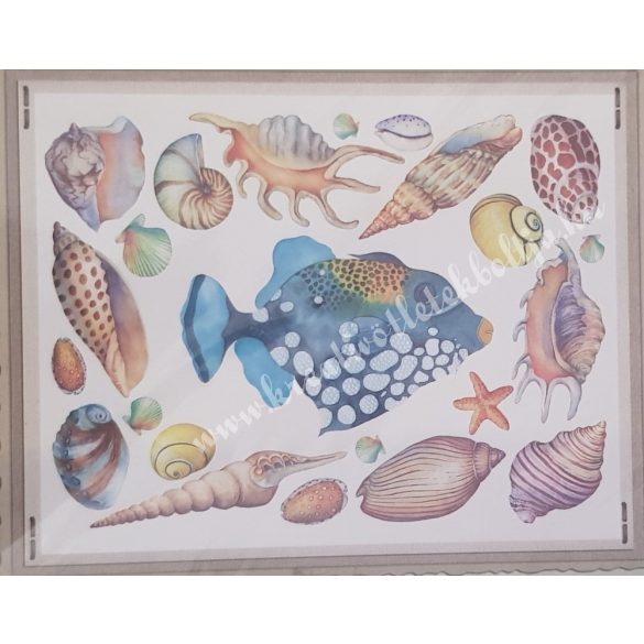 Textiltranszfer, hal, kagyló, 25x35 cm