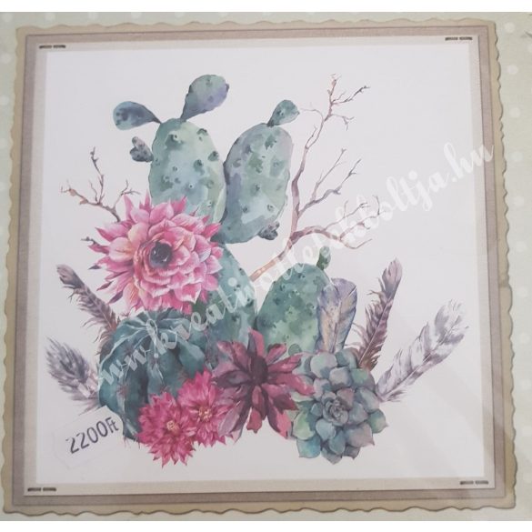 Textiltranszfer, kaktusz, 43x43 cm