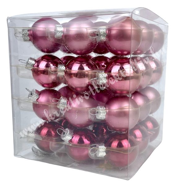 Karácsonyfadísz, üveggömb, pink, matt/fényes, 3 cm, 36 db/doboz