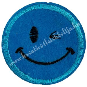 Vasalható matrica, smiley, kék, 4,5 cm