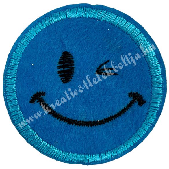 Vasalható matrica, smiley, kék, 4,5 cm
