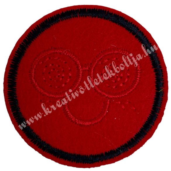 Vasalható matrica, smiley, piros hímzéssel, 4,5 cm