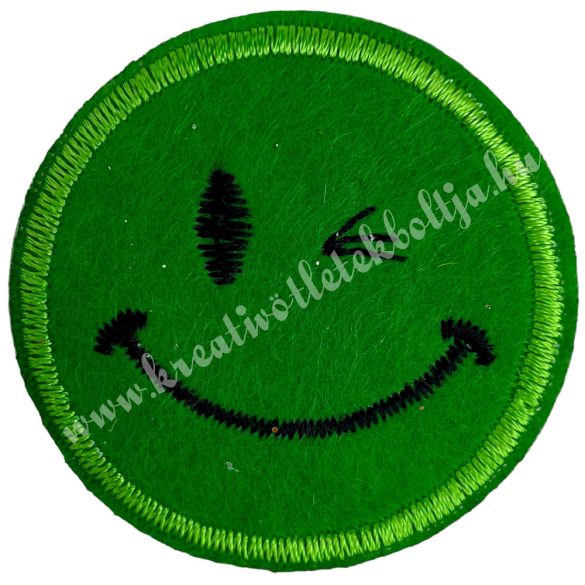 Vasalható matrica, smiley, sötétzöld, 4,5 cm