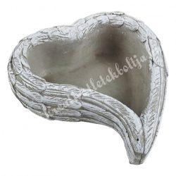 Kőkaspó, szív angyalszárnnyal, 15,5x16 cm