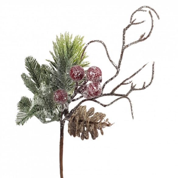 Betűzős havas pick, tobozzal, bogyókkal, 22 cm