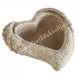 Kőkaspó, szív angyalszárnnyal, 17x17 cm