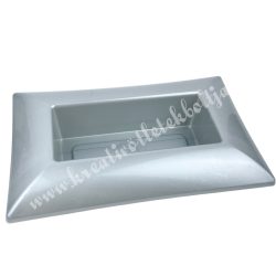 Műanyag tál, téglalap, ezüst, 28,5x7 cm