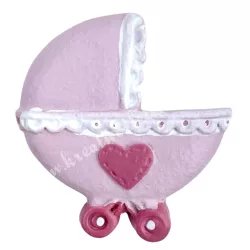 Ragasztható polyresin babakocsi, rózsaszín, 2,8x2,9 cm