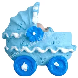 Ragasztható polyresin babakocsi, kék, 2,7x2,7 cm