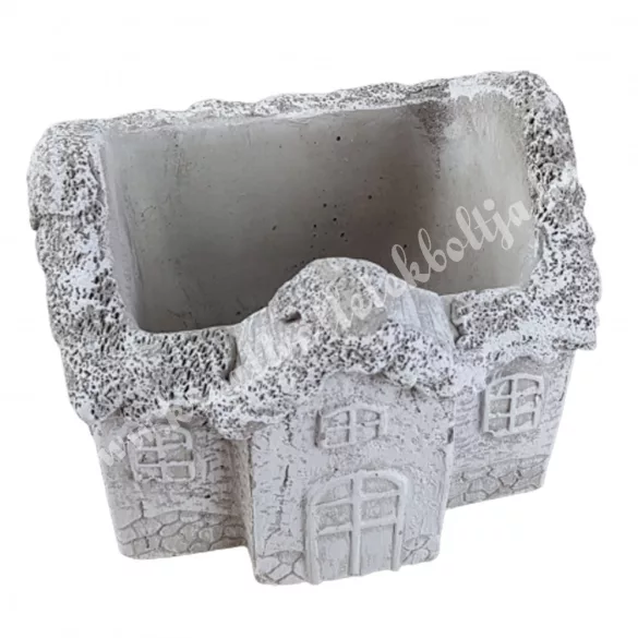 Kőkaspó házikó , rusztikus fehér, 11x8,5 cm