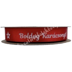 Karácsonyi szalag, Boldog Karácsonyt, piros, 1,2 cm (208)