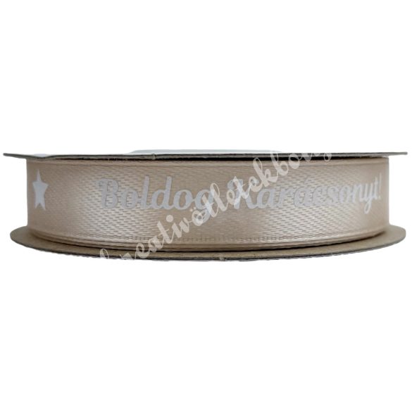 Karácsonyi szalag, Boldog Karácsonyt, púder, 1,2 cm (211)