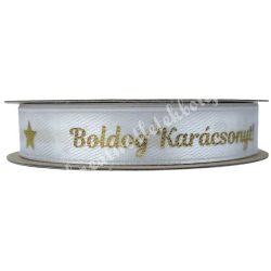 Karácsonyi szalag, Boldog Karácsonyt, fehér, 1,2 cm (210)