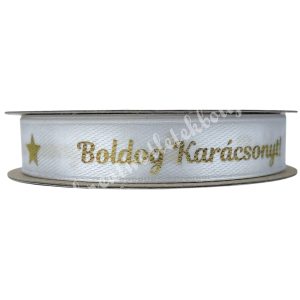 Karácsonyi szalag, Boldog Karácsonyt, fehér, 1,2 cm (210)